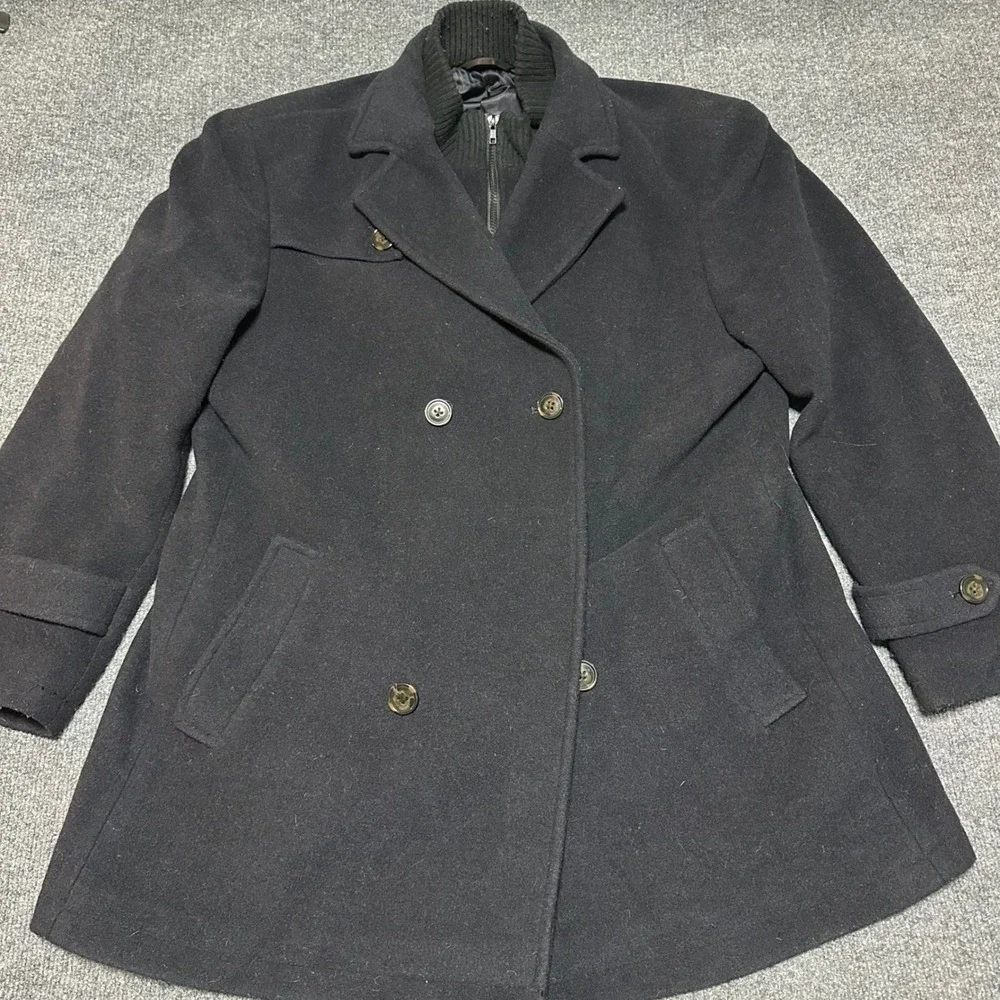 Lauren Ralph Lauren Mens Black Wool Blend Pea Coat Bib 44R RN 90736